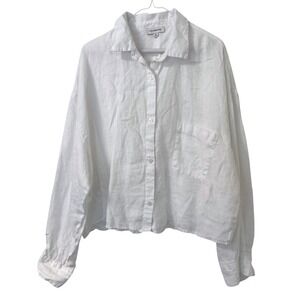Calligraphie 100% Linen Button Down Shirt Womens XL White Minimalist Classic